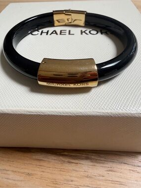 Michael Kors Black Resin Bangle with Gold Logo Plate